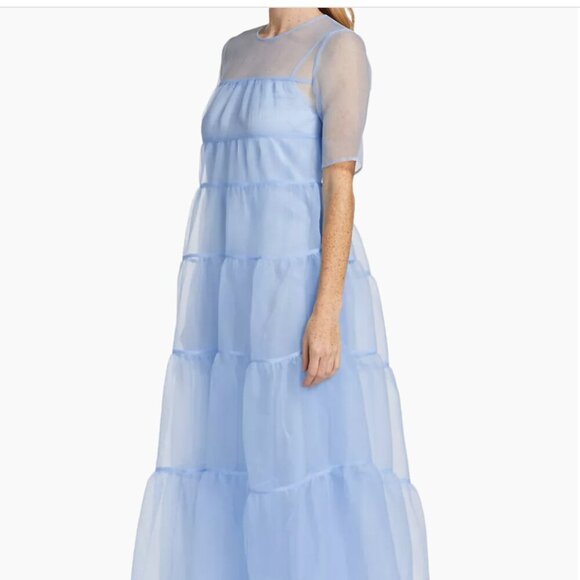 Staud Hyacinth Tiered Organza Overlay Maxi A-Line Dress in French Blue NWT - Picture 7 of 9
